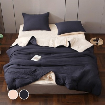 [실온] 온더플 사계절 워싱 차렵이불 세트 2color,  이불+베개커버+ 침대패드 세트